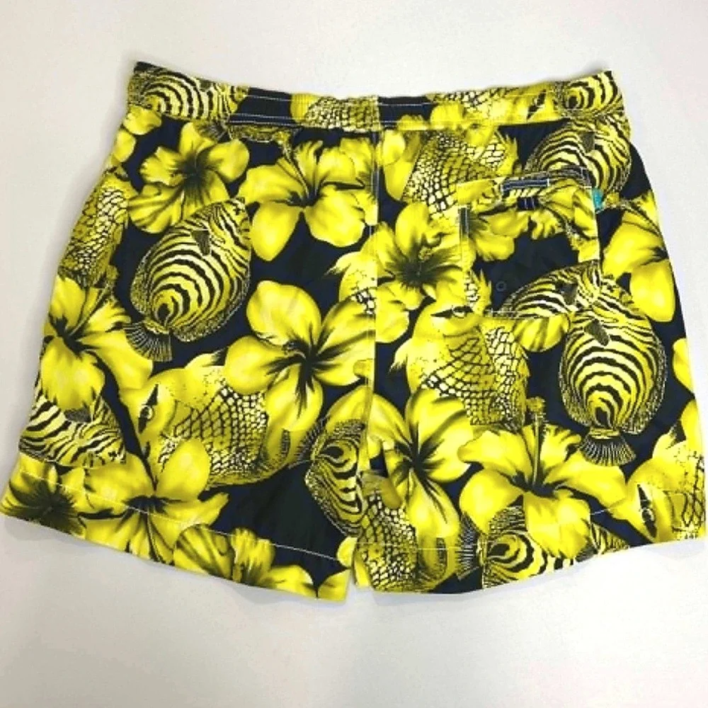 Tommy Bahama Relax Swim Trunks Mens Large Yellow Black Fish Floral Board Shorts